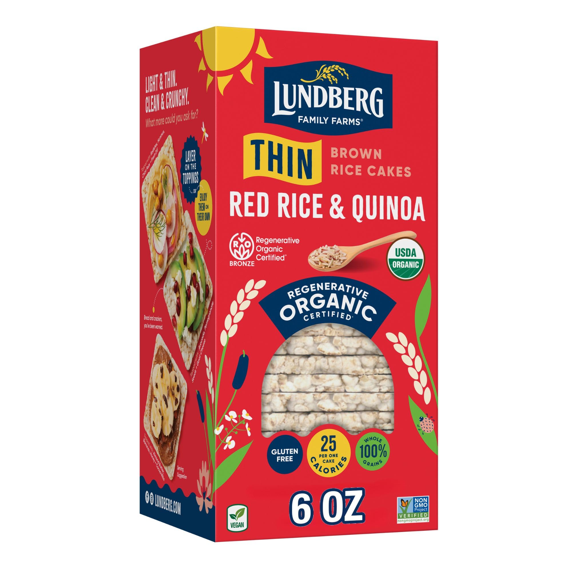 Product image of Lundberg Organic Thin Stackers Red Rice and Quinoa Salt-Free Thin Multigrain Rice Cakes Gluten-Free Vegan